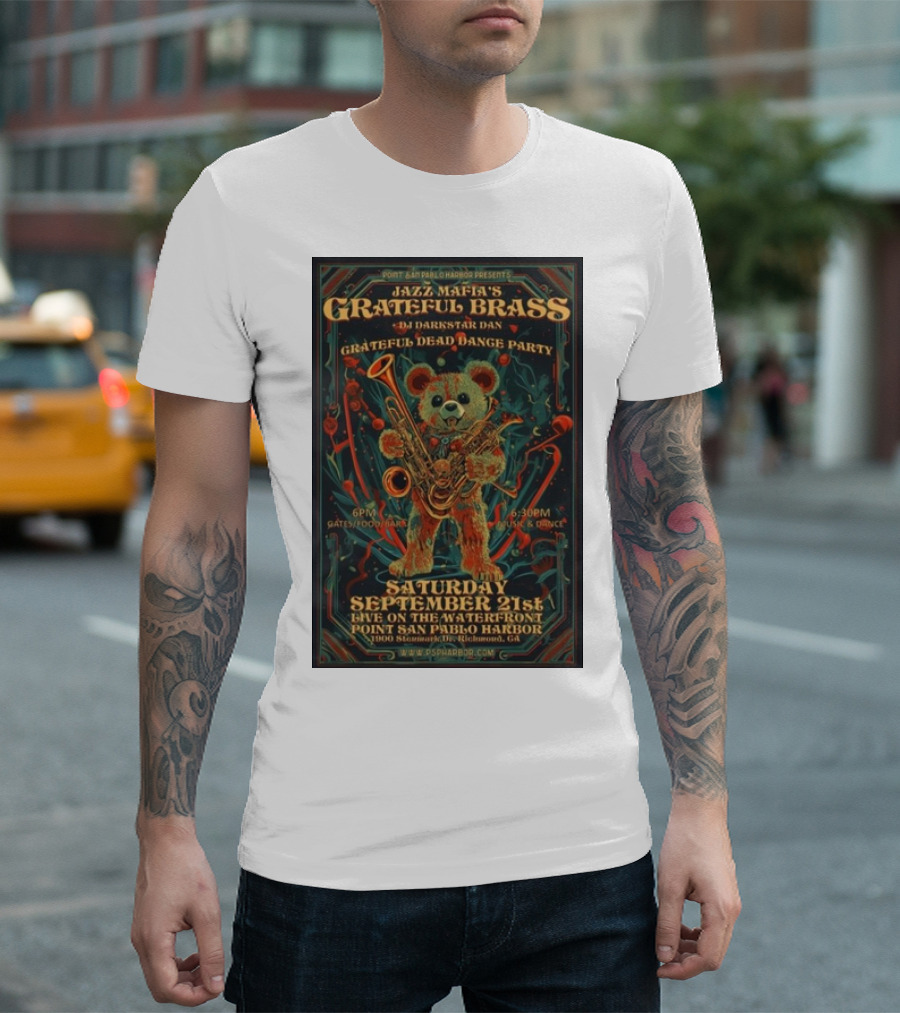 Jazz Mafia’s Grateful Brass Grateful Dead Dance Party with Darkstar Dan September 21st 2024 Point San Pablo Harbor Richmond CA T-Shirt