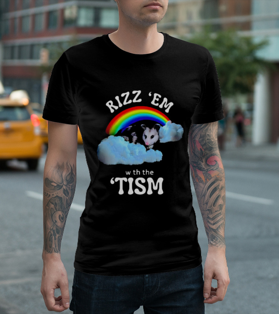 Rizz 'Em with the Tism Opossum Rainbow Clouds T-Shirt