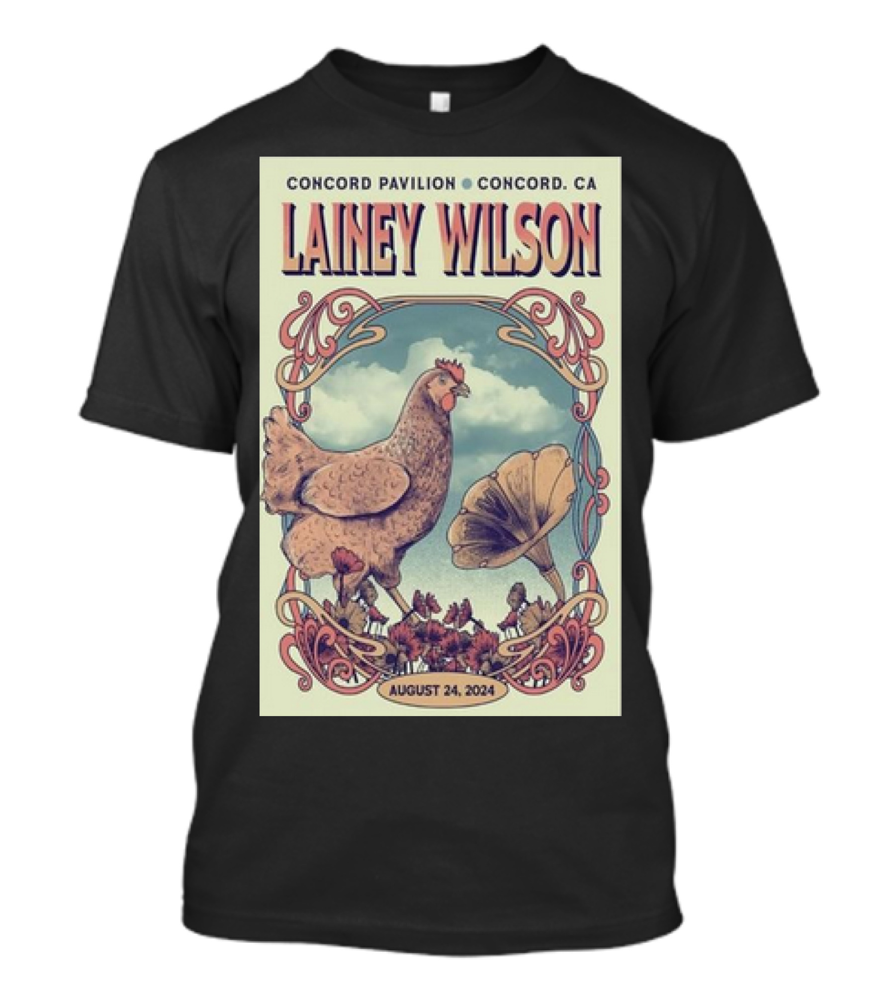 Lainey Wilson Concord Pavilion CA August 24 2024 Tour Chicken And Flowers Art Deco T-Shirt