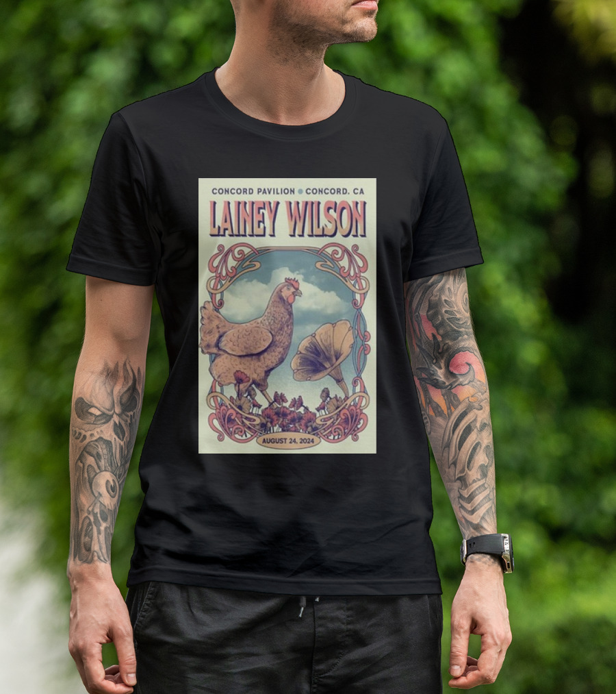 Lainey Wilson Concord Pavilion CA August 24 2024 Tour Chicken And Flowers Art Deco T-Shirt