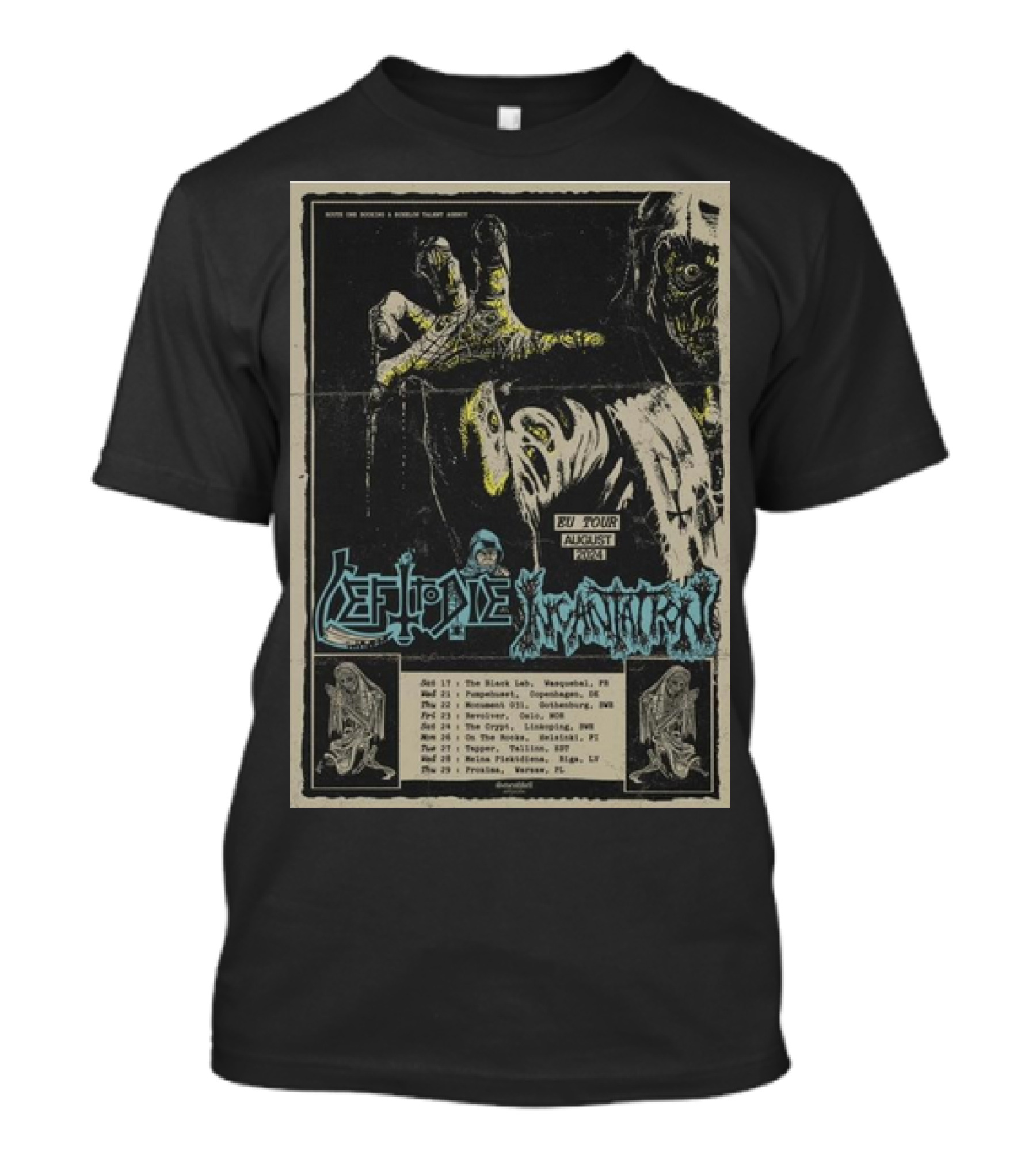 Left To Die Incantation EU Tour August 2024 Concert Poster Zombie T-Shirt