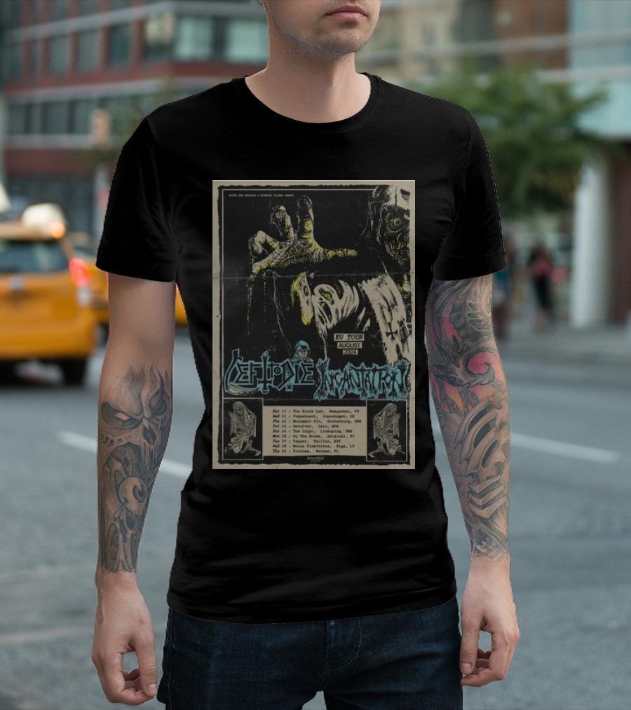 Left To Die Incantation EU Tour August 2024 Concert Poster Zombie T-Shirt