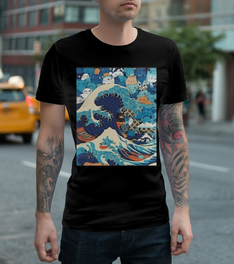 Blue Cats Wave For Kamala Funny President Cat Lady Kam47a Ocean Wave Cats T-Shirt