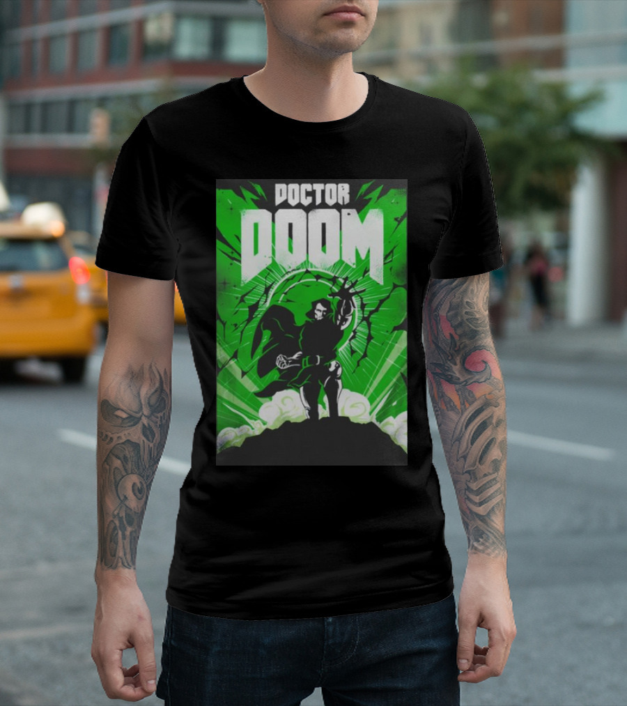 Doctor Doom Doomsday Green Energy Burst Comic Style Villain Power Stance T-Shirt