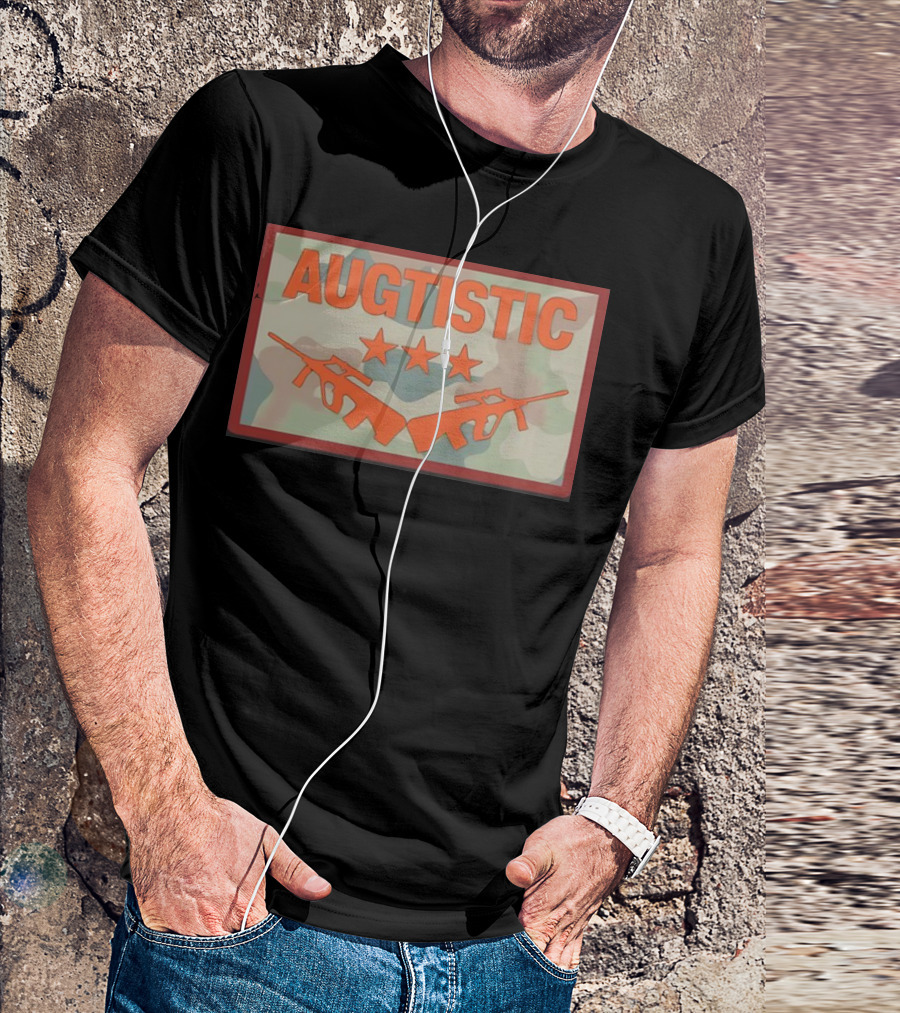 AUGTISTIC Stars And Rifles On Camouflage Background T-Shirt