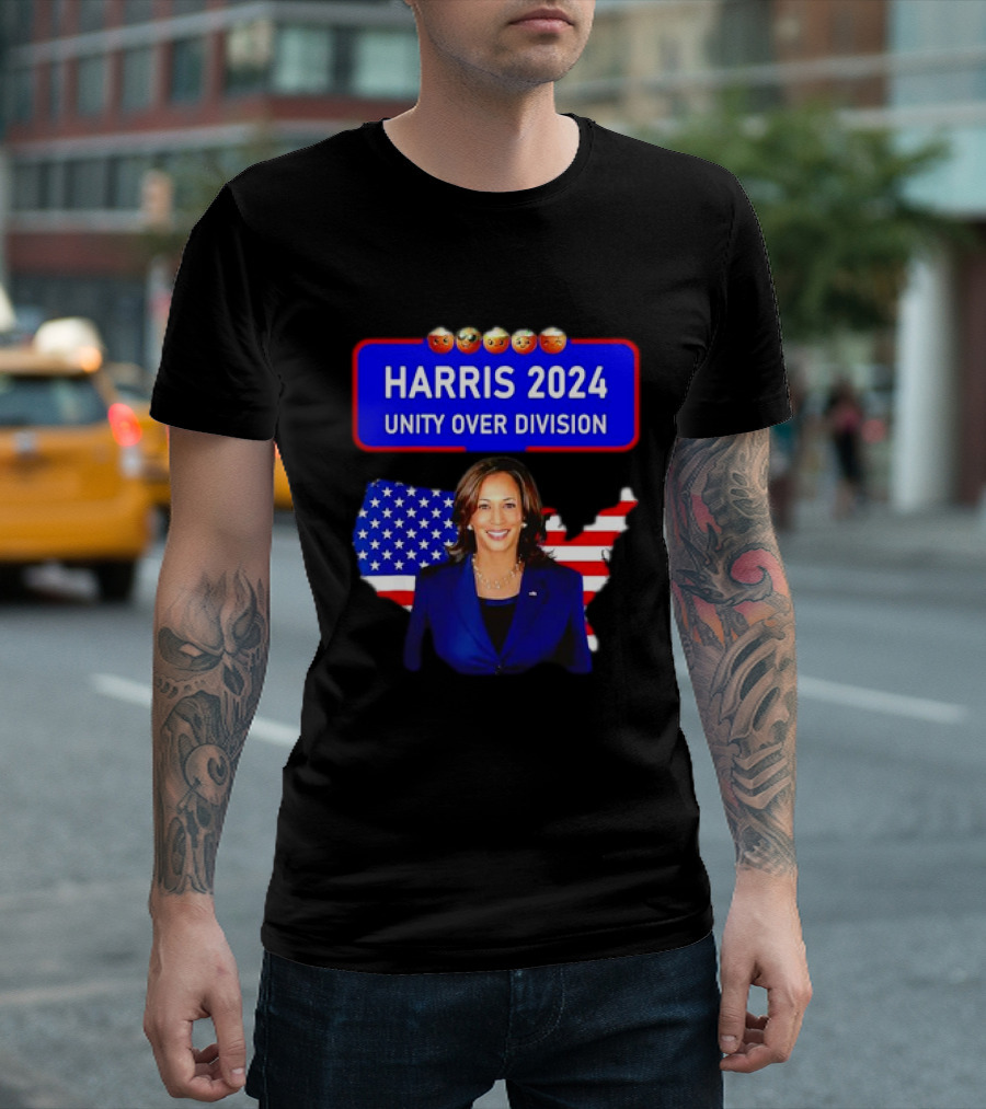 Harris 2024 Unity Over Division USA Flag Emoticons T-Shirt