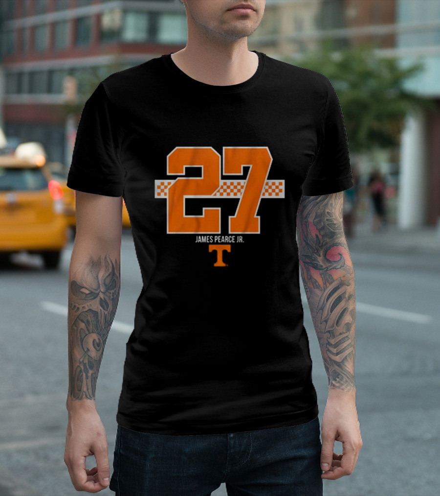 Tennessee Football James Pearce Jr. 27 Orange Checker Stripe T-Shirt