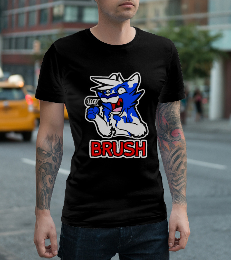 Fox Brush Cartoon Blue And White Character With Microphone T-Shirt