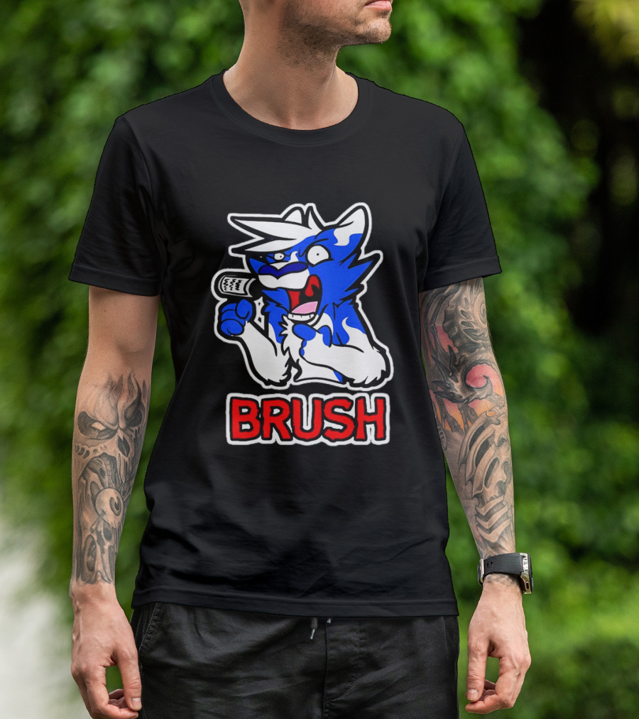 Fox Brush Cartoon Blue And White Character With Microphone T-Shirt