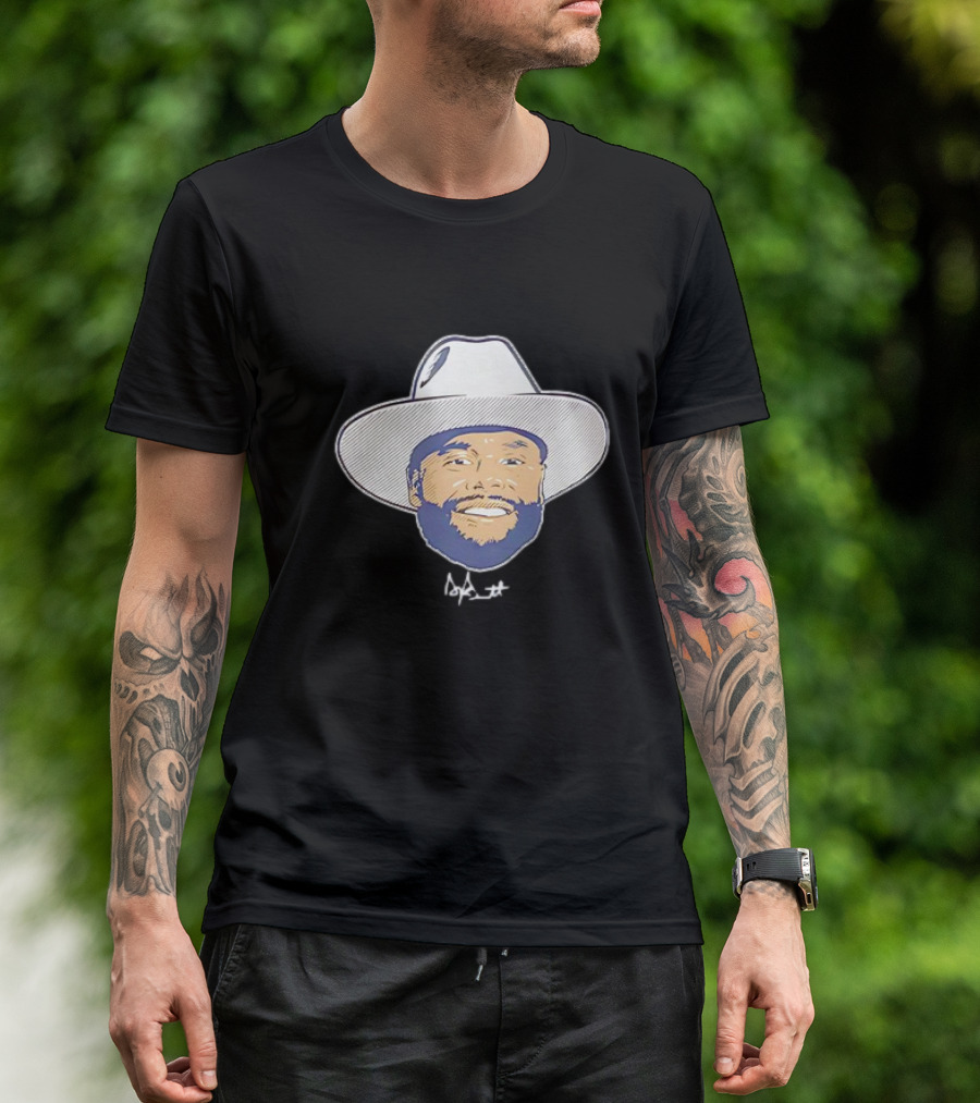 Dak Prescott Dallas Cowboys Big Head Signature Cowboy Hat T-Shirt