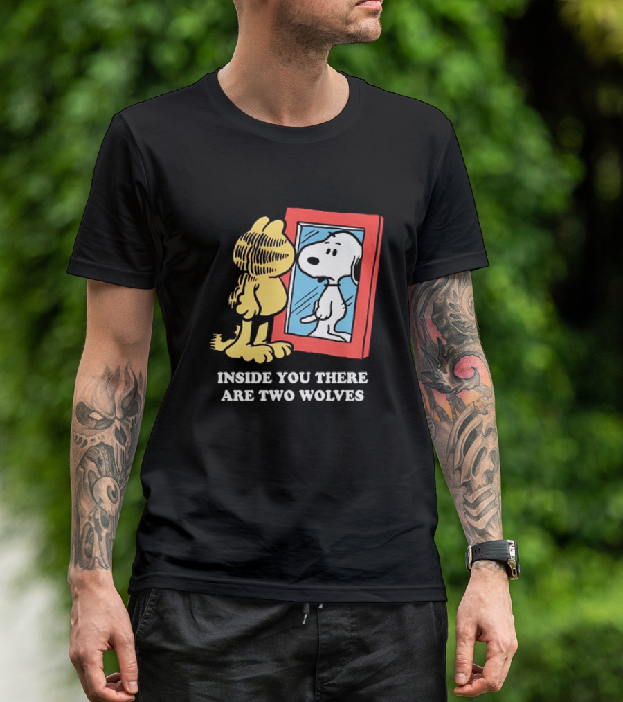 Garfield Inside You There Are Two Wolves Snoopy Reflection T-Shirt