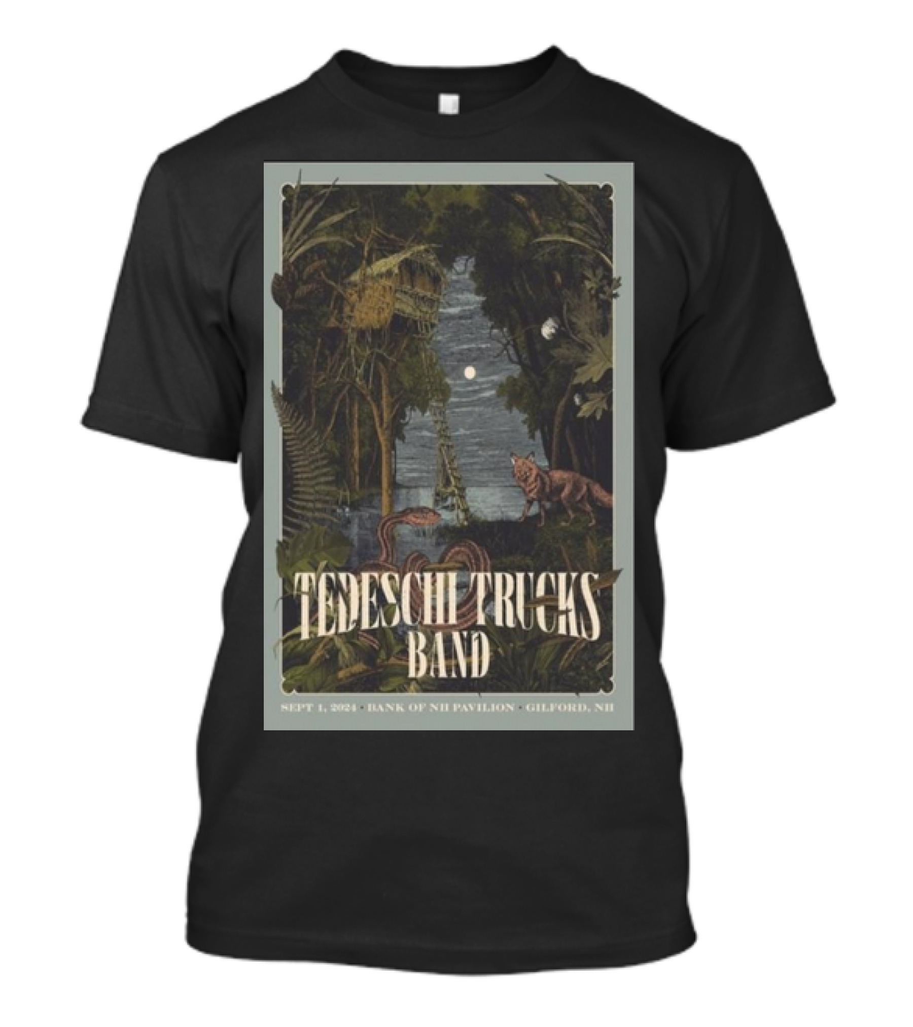 Tedeschi Trucks Band September 1 2024 Bank Of NH Pavilion Gilford NH Forest Creatures Moonlit Scene T-Shirt
