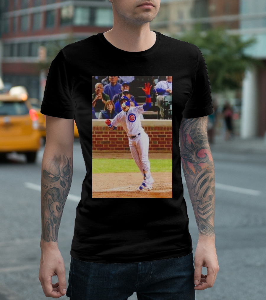 Javy Baez Chicago Cubs Blows a Bubble Hitting Second Home Run Baseball Action T-Shirt