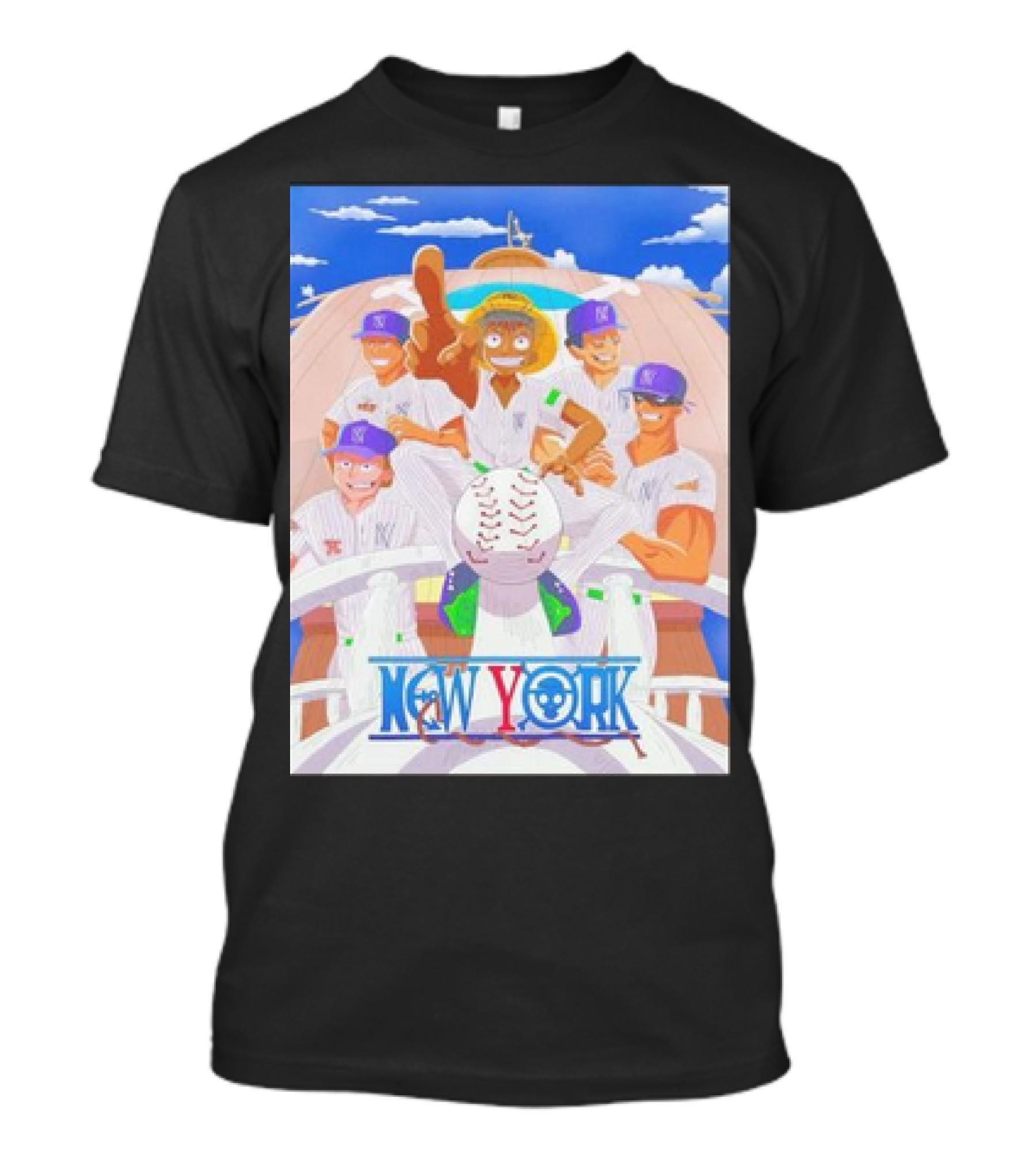 New York Yankees One Piece Anime Crossover Featuring Iconic Baseball T-Shirt