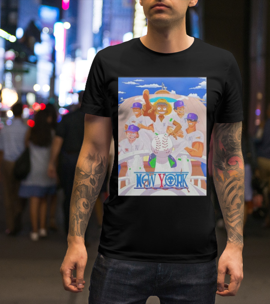 New York Yankees One Piece Anime Crossover Featuring Iconic Baseball T-Shirt
