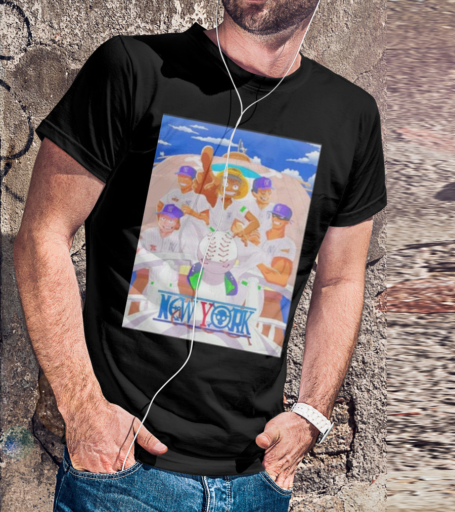 New York Yankees One Piece Anime Crossover Featuring Iconic Baseball T-Shirt