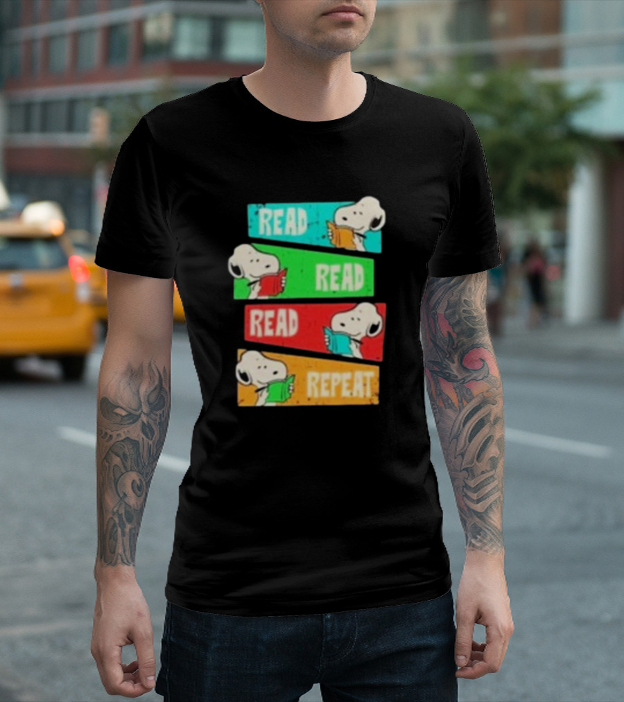 Snoopy Read Read Read Repeat Color Panels T-Shirt