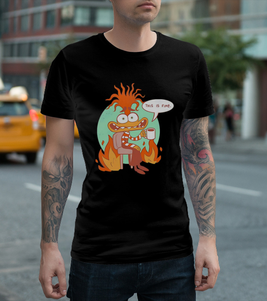 Anxiety Inside Out 2 This Is Fine Fire Cartoon T-Shirt