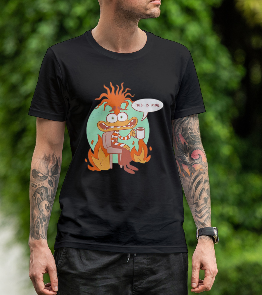 Anxiety Inside Out 2 This Is Fine Fire Cartoon T-Shirt