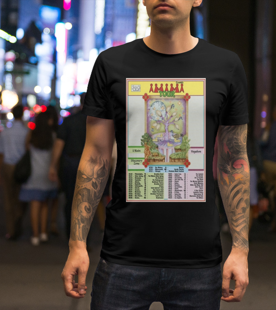Crumb's Tour Discovery Zone U/Rain Vagabonds 2024 Magic Tree Artwork With Dates And Locations T-Shirt