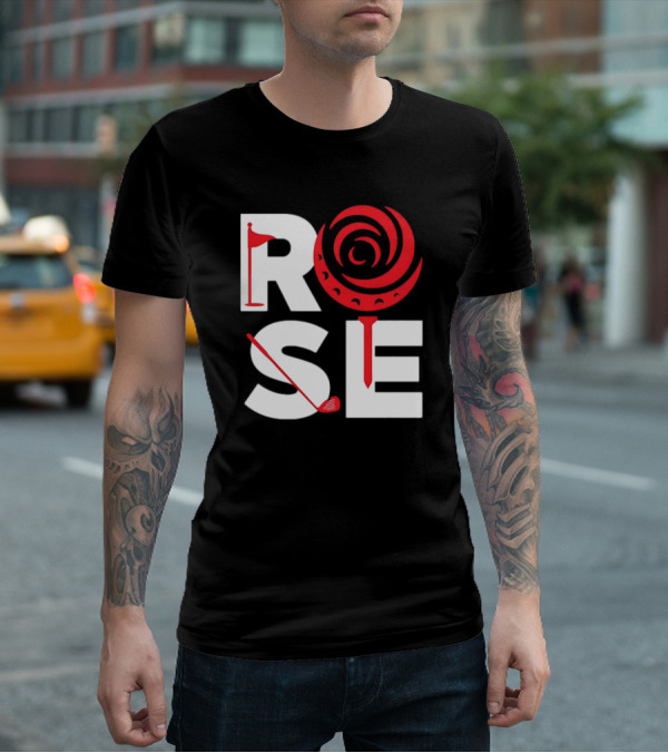 Rose Golf Flag Swirl Iconic Stacked Letters T-Shirt