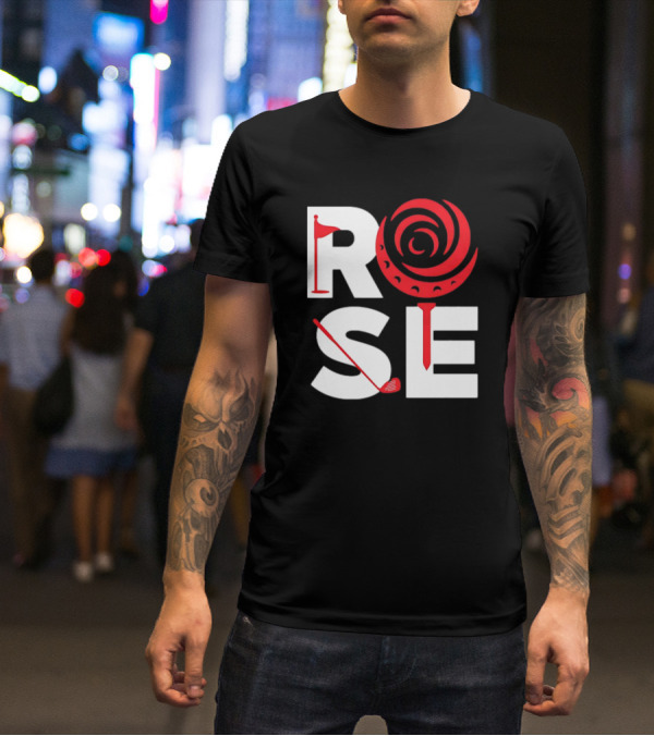 Rose Golf Flag Swirl Iconic Stacked Letters T-Shirt