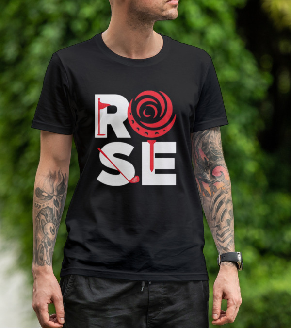 Rose Golf Flag Swirl Iconic Stacked Letters T-Shirt