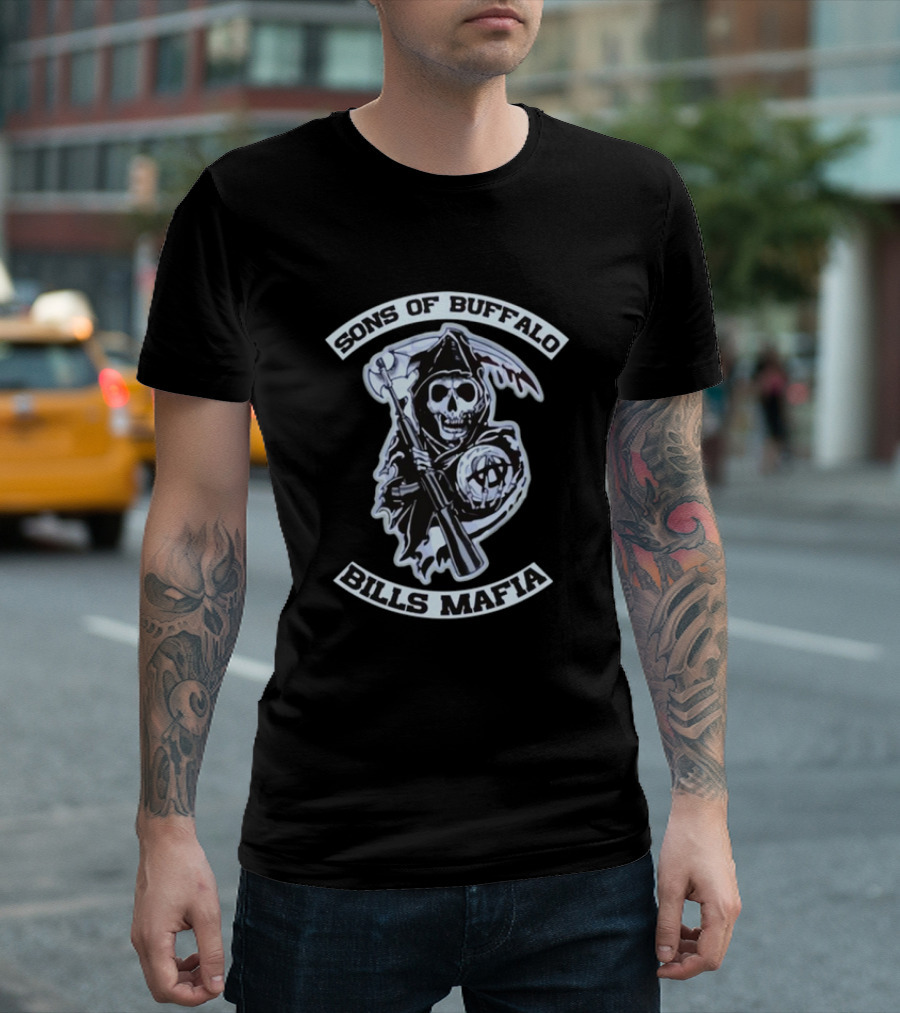 Sons Of Buffalo Bills Mafia Grim Reaper Holding Scythe and Football T-Shirt