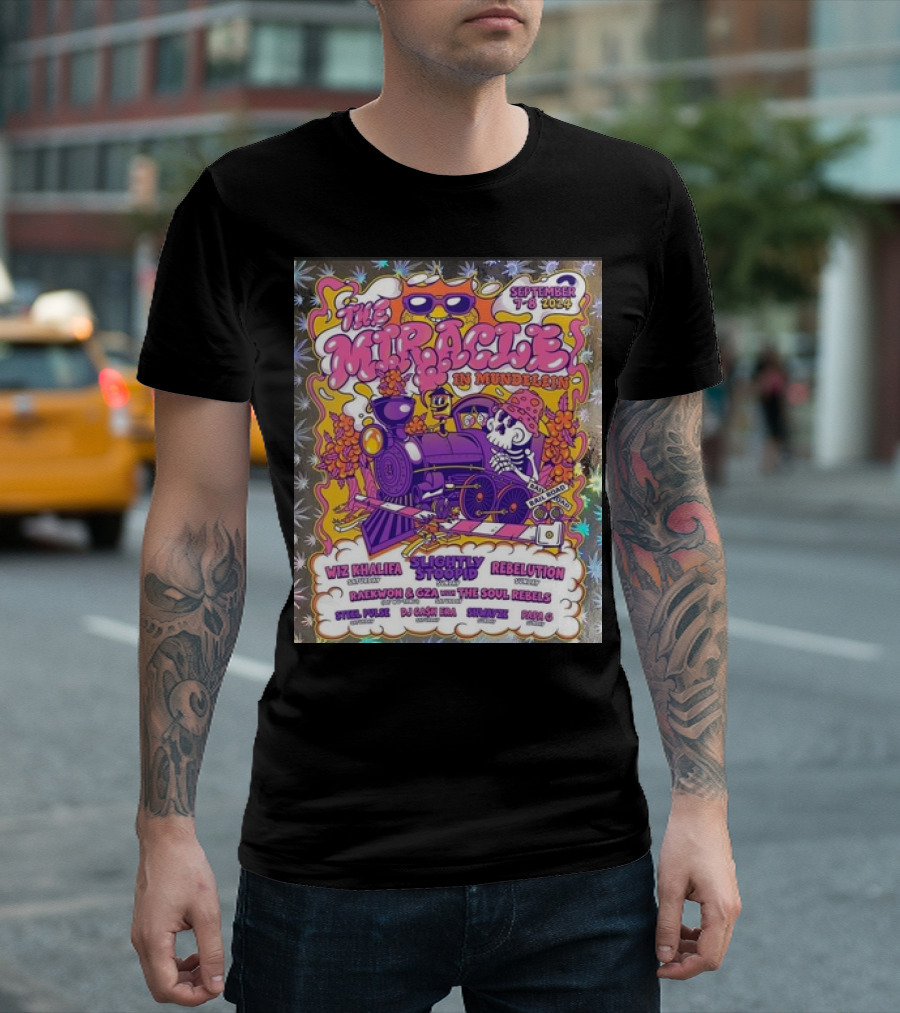 The Miracle in Mundelein September 7-8 2024 Wiz Khalifa Slightly Stoopid Rebelution Raekwon GZA The Soul Rebels T-Shirt