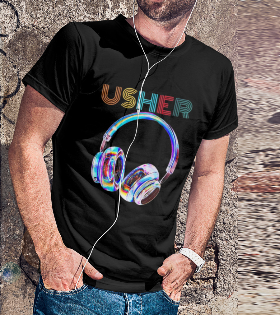 USHER Vintage Headphone Hiphop Music Fan T-Shirt