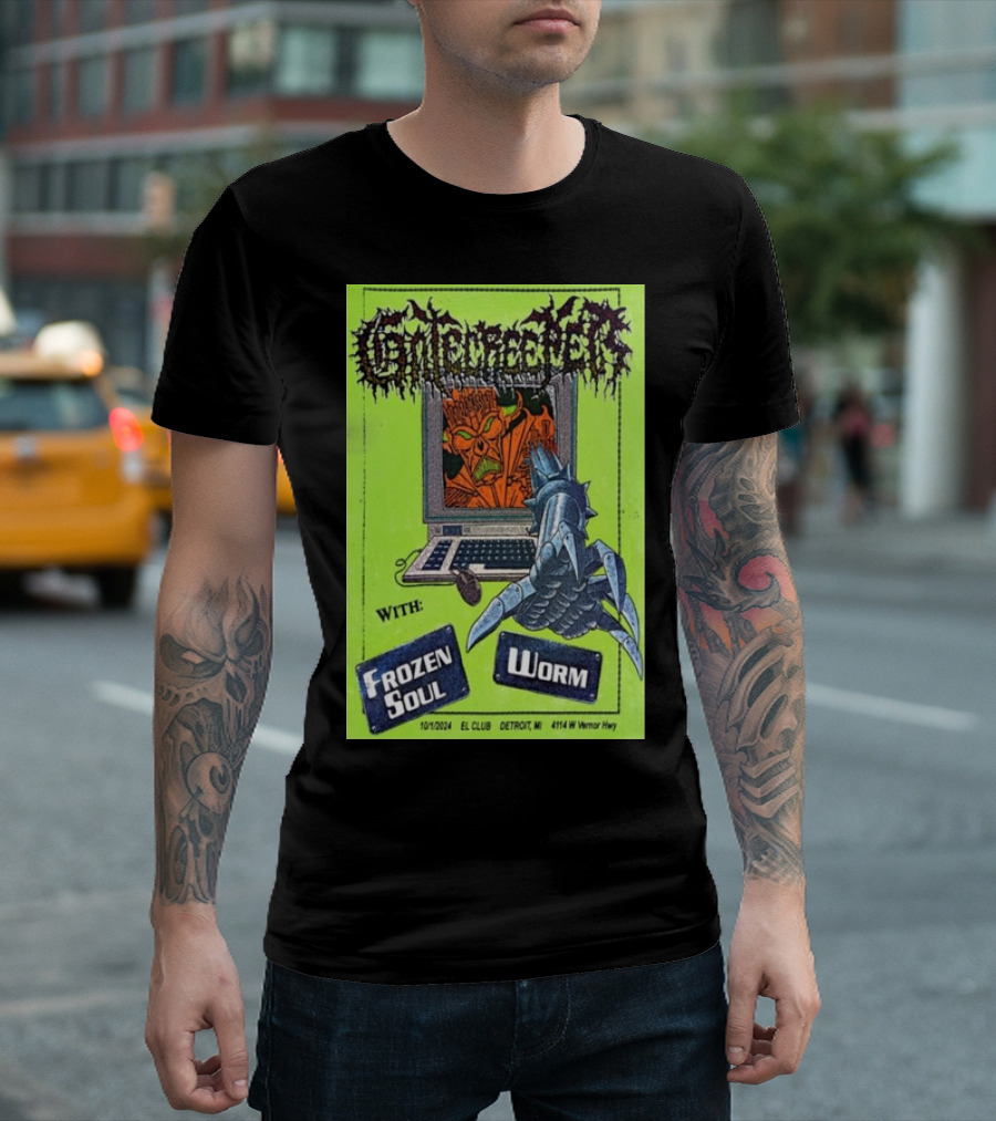 Gatecreeper Detroit MI Oct 1st 2024 with Frozen Soul Worm El Club 4114 W Vernor Hwy T-Shirt