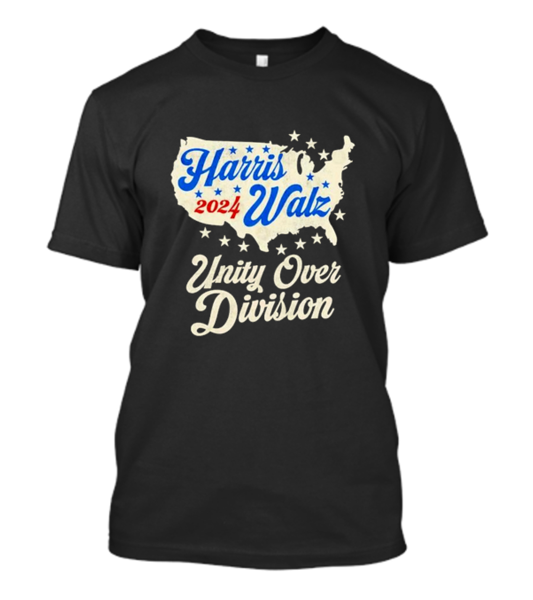 Harris Walz 2024 Unity Over Division USA Map With Stars T-Shirt