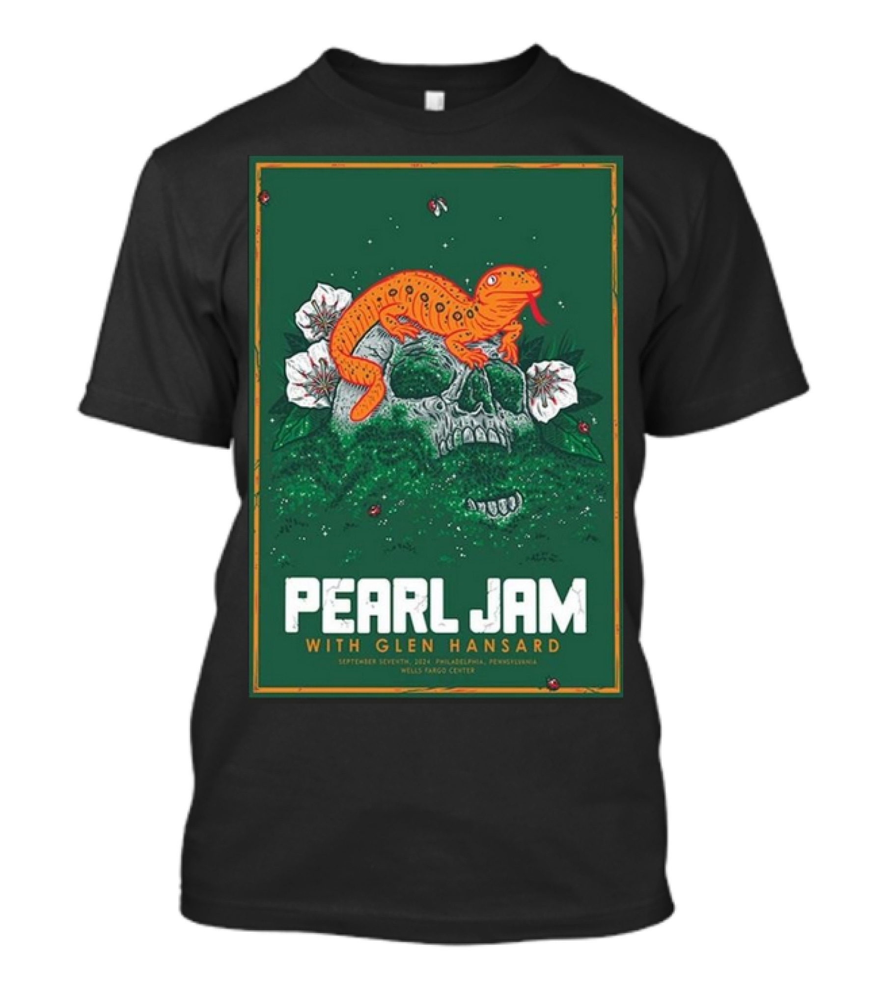 Pearl Jam With Glen Hansard Skull And Salamander Art Philadelphia Pennsylvania September 7 2024 Wells Fargo Center T-Shirt