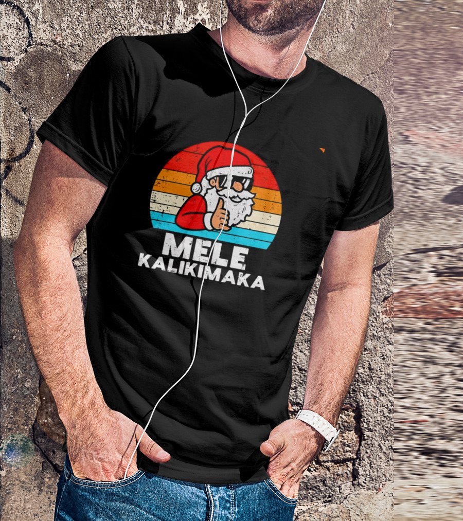 Santa Mele Kalikimaka Christmas Vintage Retro Sunset Thumbs Up T-Shirt
