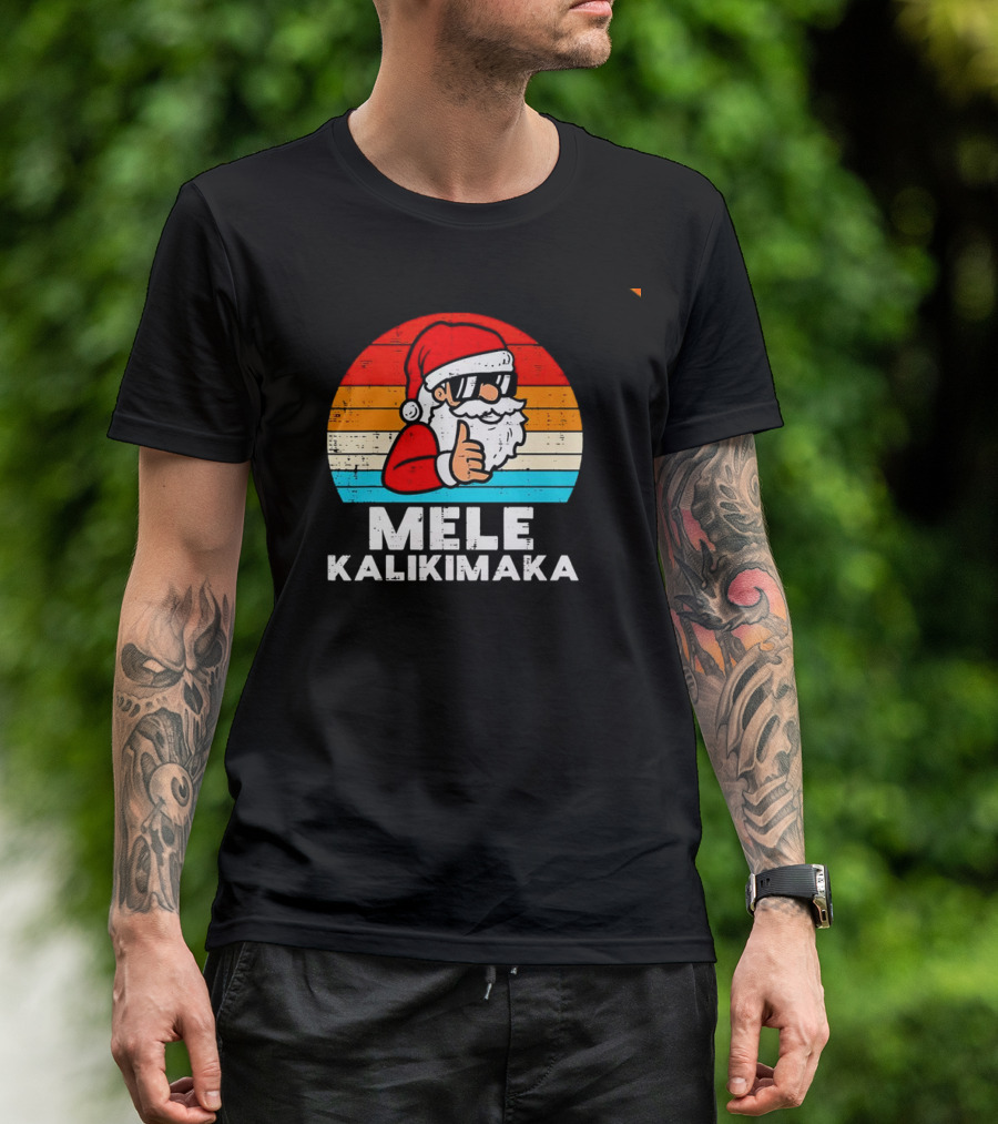 Santa Mele Kalikimaka Christmas Vintage Retro Sunset Thumbs Up T-Shirt