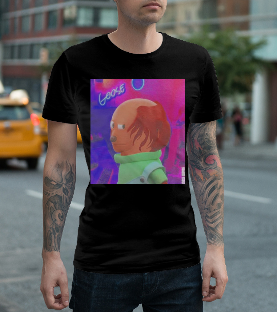 Side Eye Goose Wayne Goose Neon Background T-Shirt
