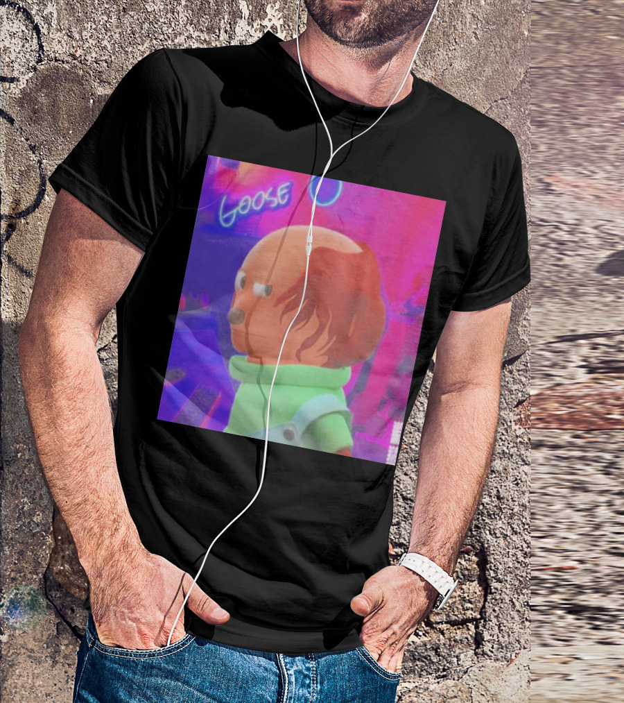 Side Eye Goose Wayne Goose Neon Background T-Shirt