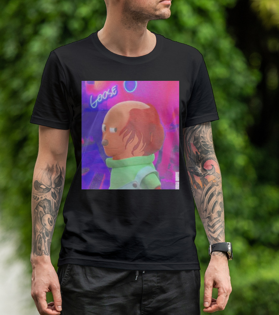 Side Eye Goose Wayne Goose Neon Background T-Shirt