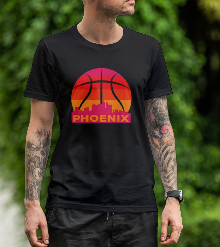 Phoenix City Skyline Basketball Sunset T-Shirt