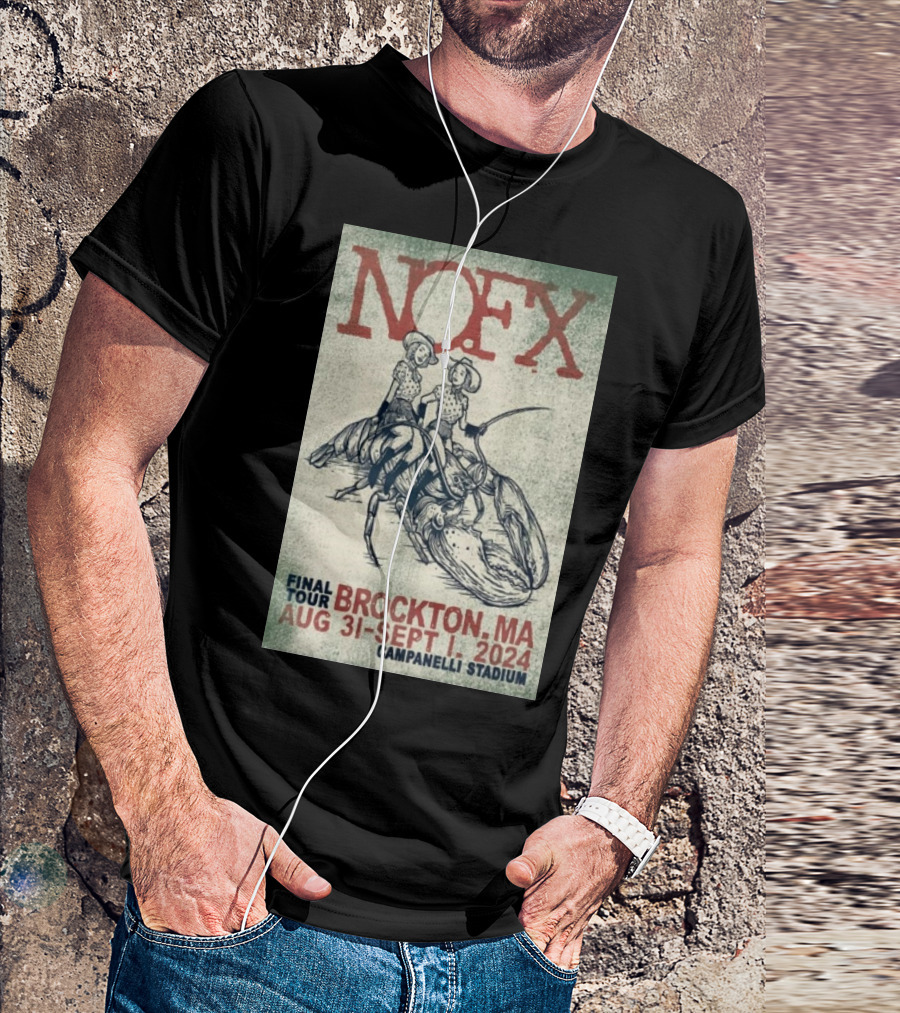 NOFX Final Tour Aug 31-Sep 1 2024 Campanelli Stadium Brockton MA Cowboy Lobster T-Shirt