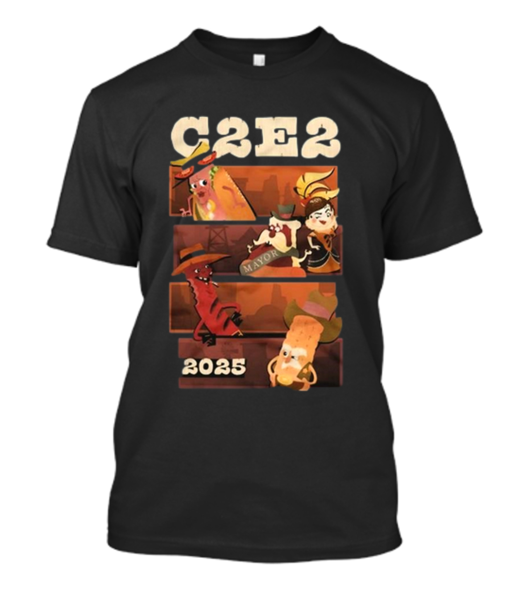 C2E2 2025 Mayor And Characters With Hats T-Shirt