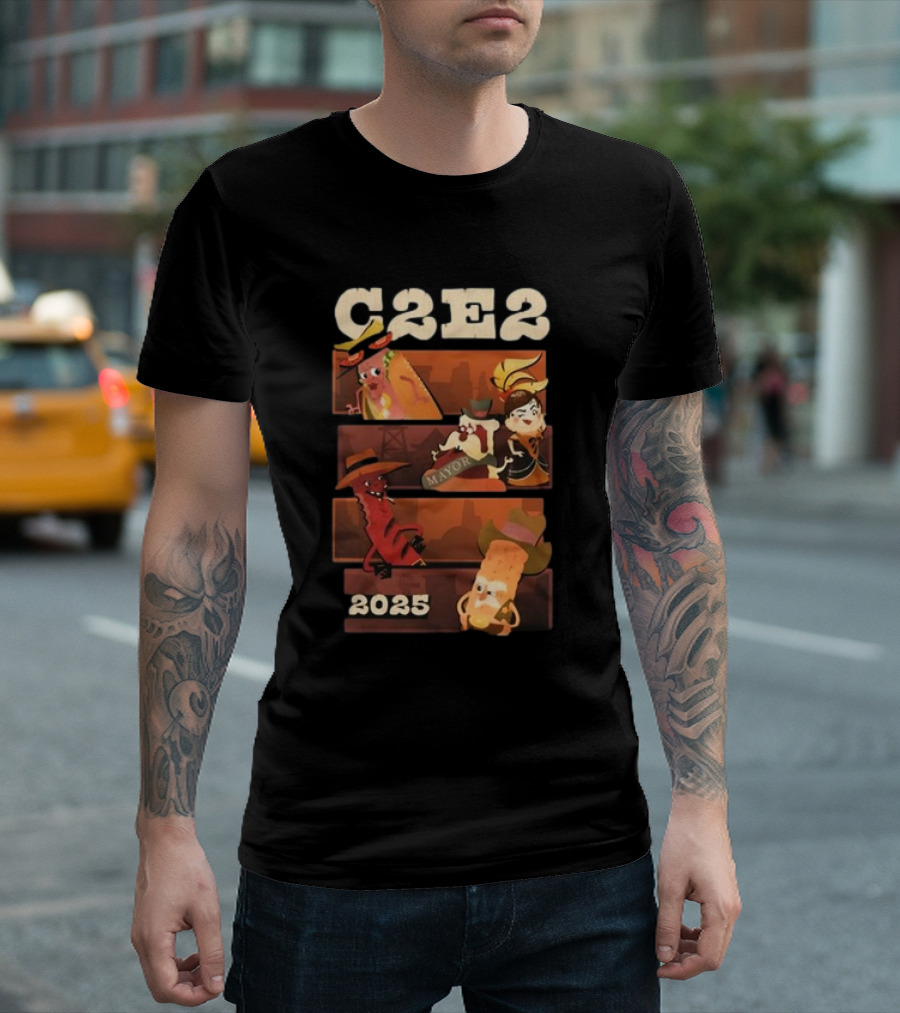 C2E2 2025 Mayor And Characters With Hats T-Shirt