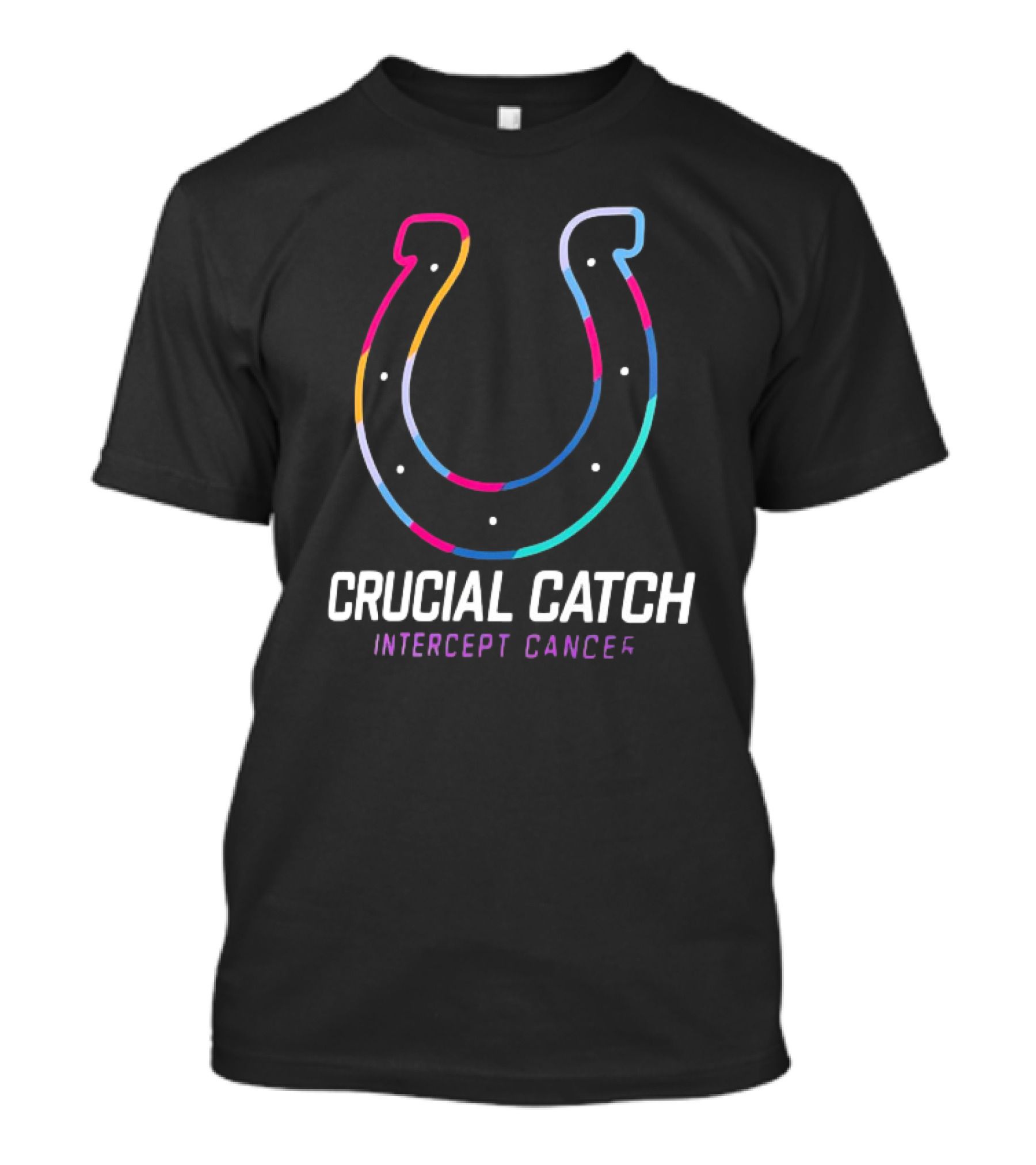 Indianapolis Colts 2024 NFL Crucial Catch Intercept Cancer Horseshoe T-Shirt