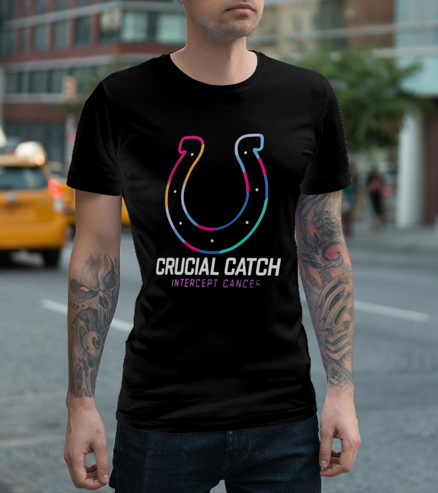 Indianapolis Colts 2024 NFL Crucial Catch Intercept Cancer Horseshoe T-Shirt