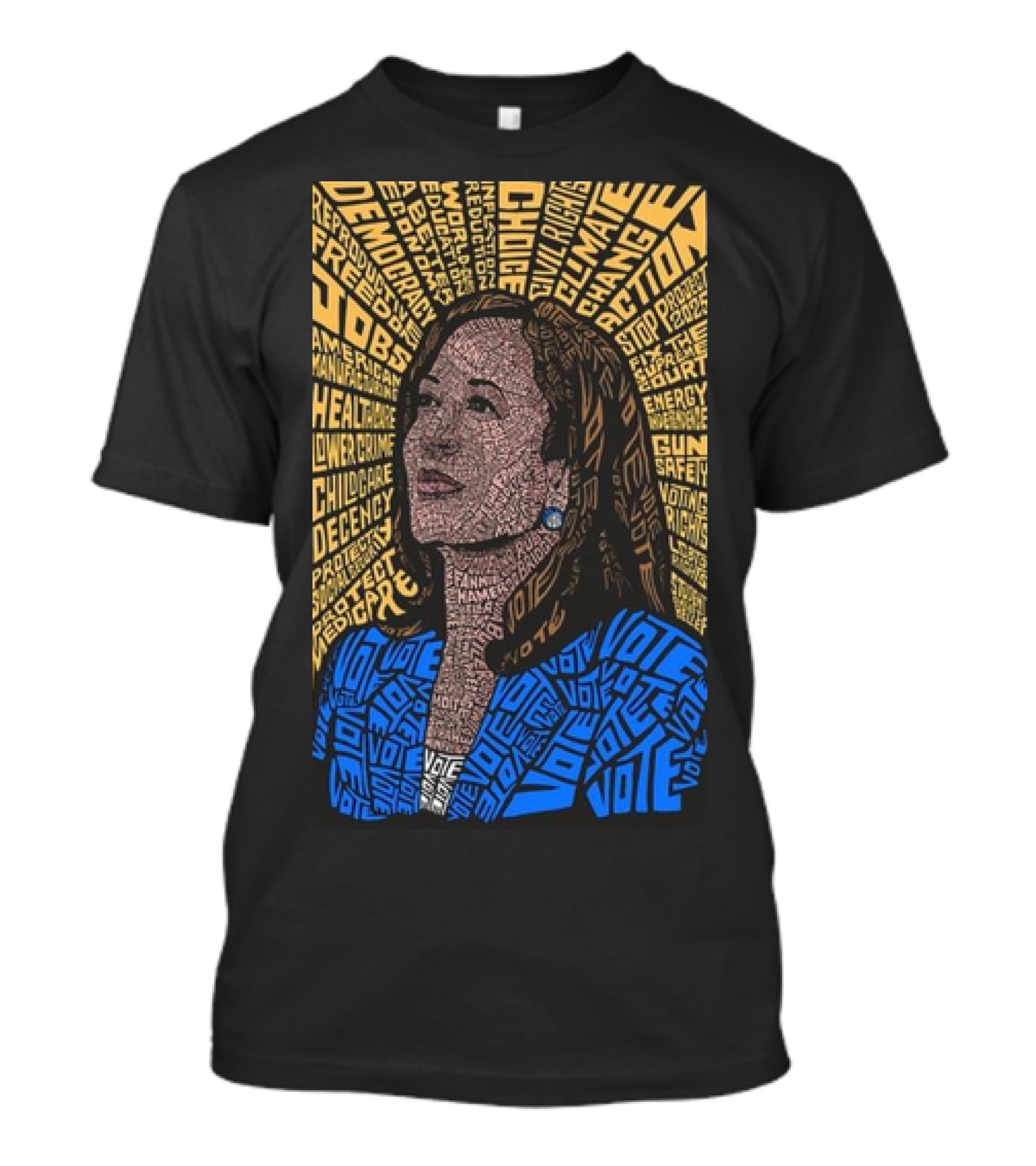 Kamala Harris Portrait Typographic Featuring American Women And Empowerment Words T-Shirt
