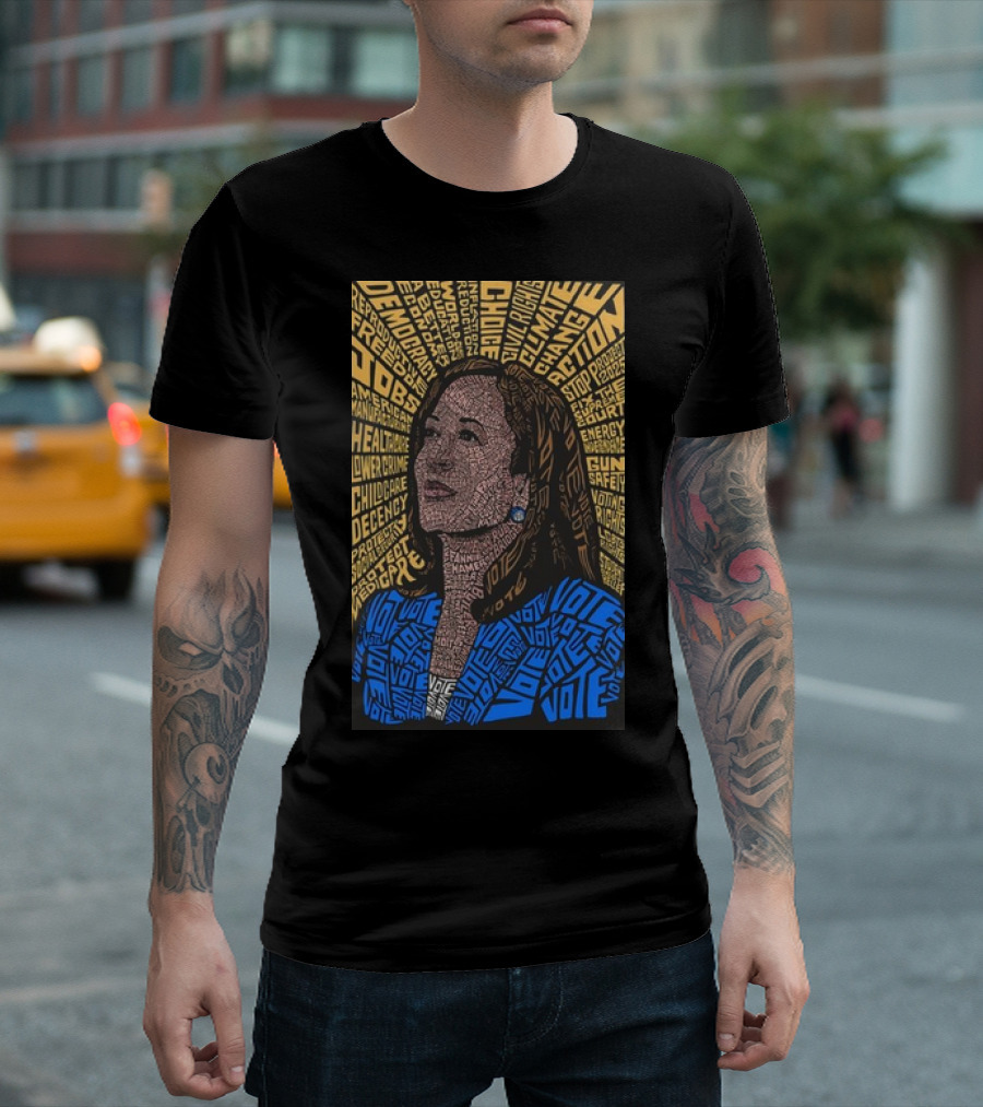 Kamala Harris Portrait Typographic Featuring American Women And Empowerment Words T-Shirt