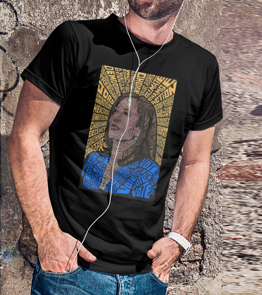Kamala Harris Portrait Typographic Featuring American Women And Empowerment Words T-Shirt