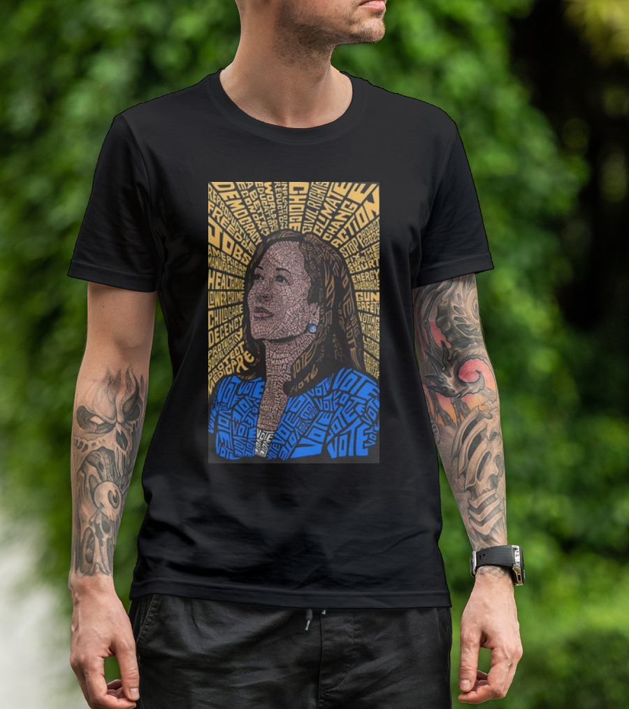Kamala Harris Portrait Typographic Featuring American Women And Empowerment Words T-Shirt