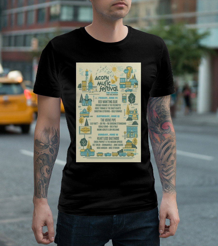 Acorn Music Festival 2024 Three Oaks Michigan Red Wanting Blue The Verve Pipe Heartless Bastards T-Shirt