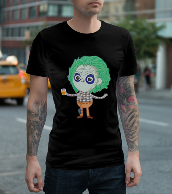 Beetlejuice Ghost Exorcist Cartoon Character With Drink T-Shirt